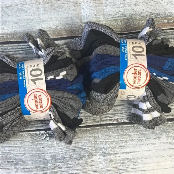 (2) Wonder Nation Boys Cushioned Multicolor Crew Socks 10-pack each Sz L (3-9) - Picture 4 of 4